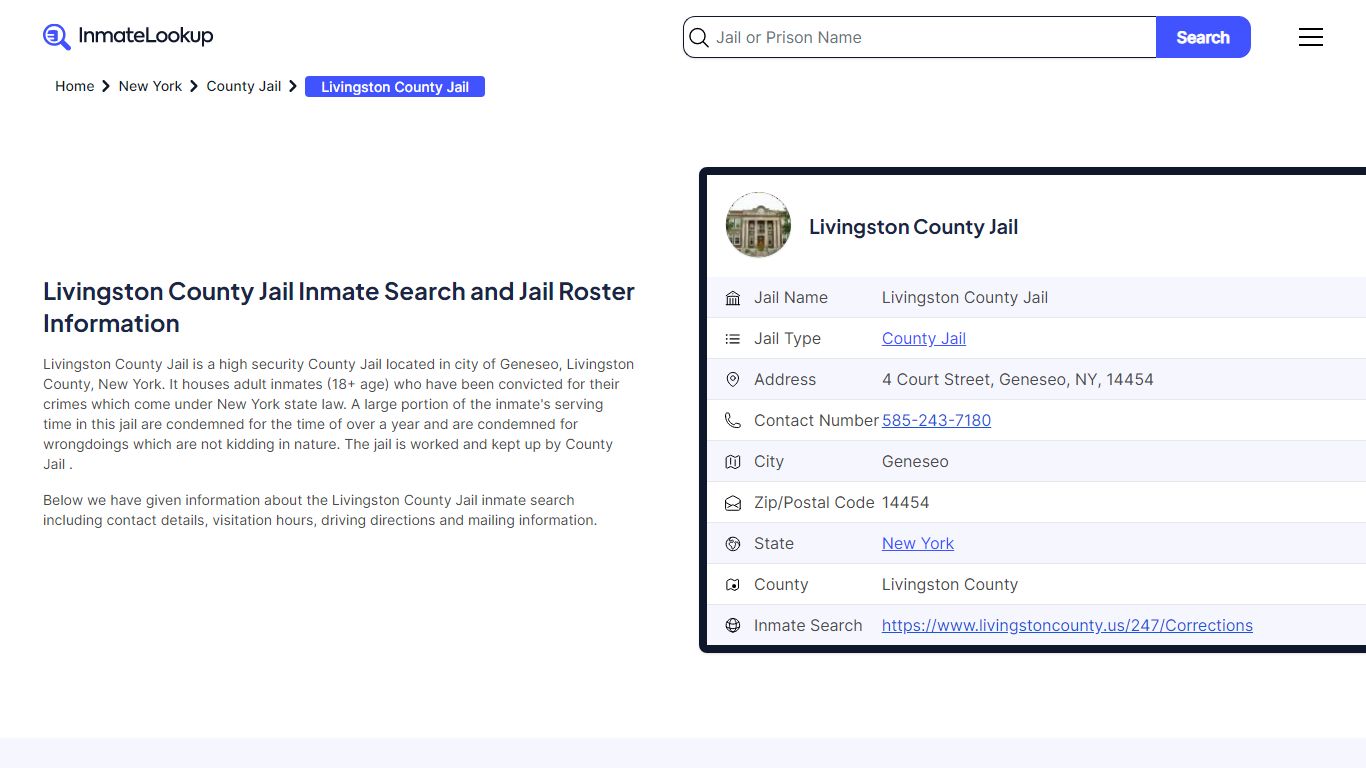 Livingston County Jail Inmate Search and Jail Roster Information